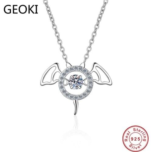 Geoki 925 Sterling Silver Cute Devil Bat Pendant Necklace Passed Diamond Test 0.3 CT D Color VVS1 Moissanite Necklaces PT950
