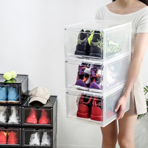 Portable Clear PP Dust-proof Stackable Flip Drawer Home Shoes Box Storage Container Organizer