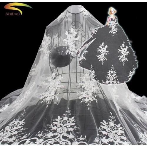 Shidao fashionable design white women bridal lace embroidery fabrics