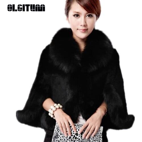 OLGITUM Fur Faux Fur Coat Mink Hair Rex Rabbit Hair Cape Jacket 2020 Fur Overcoat Imitation Rabbit Fur Faux Fox Collar FF051