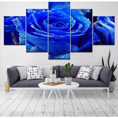 Blue Rose Flower 5 Piece Canvas Wallpapers modern Poster Modular art painting for Living Room Home Decor