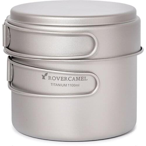 Ultralight Titanium 1100ml Pot 350ml Fry Pan Outdoor Pots Pans Camping Cookware Picnic Cooking Set with Folding Handles