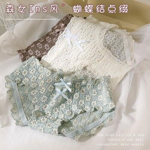 Womens Cotton Underwear Sexy Lace Panties Fashion Bow Comfort Briefs Low Waist Seamless Flower Underpants Female Lingerie