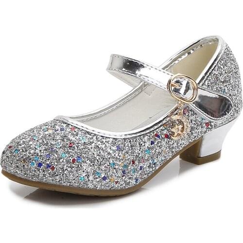 8 Color Princess Kids Leather Shoes Girls Glitter Crystal Dress Banquet Party Children High Heel Rhinestones Student Casual Shoe