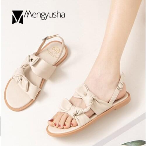 Twist-knot double bow-knot open toe femmes sandales buckle strap flats sandalias anti-skid vintage round toe sandals women 2020