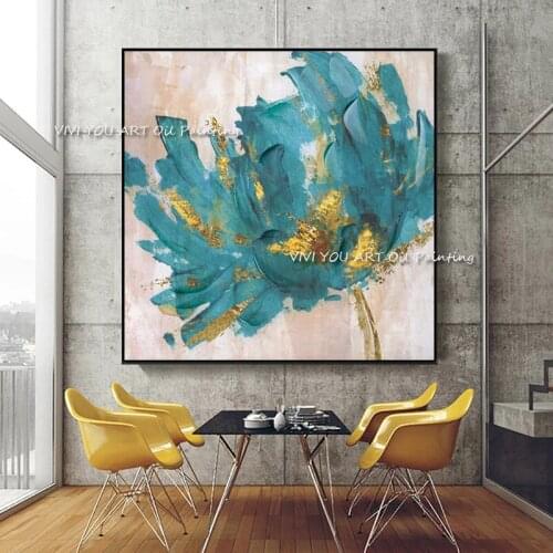 The High Quality Handmade Abstract Plant Art On Canvas Modern Oil Painting For Home Decoration Color Pictures Green Gold Flower