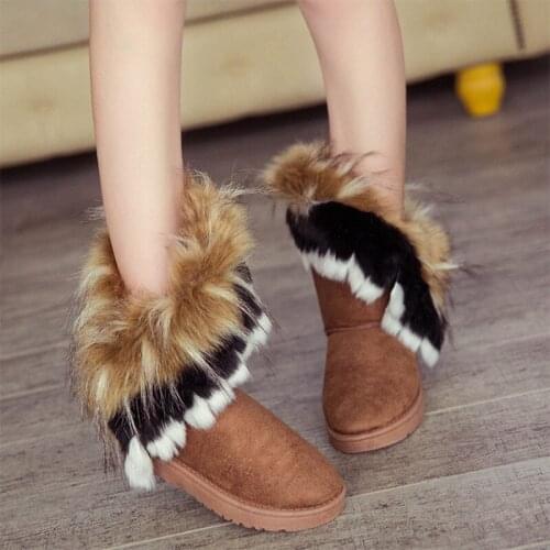 Women Snow Boots Faux Fur Solid Slip-On Plus Size Female Ankle Boot Comfortable Keep Warm Winter Ladies Casual Footwear Fashion