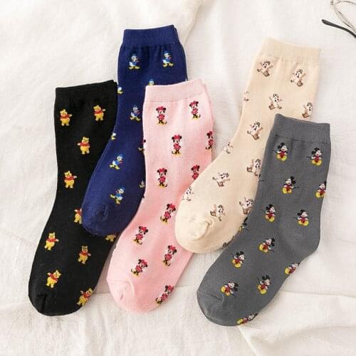 Disney Womens socks Japanese cartoon anime Mickey Minnie Duck girl Socks cotton Sweat-absorbent Sports casual socks