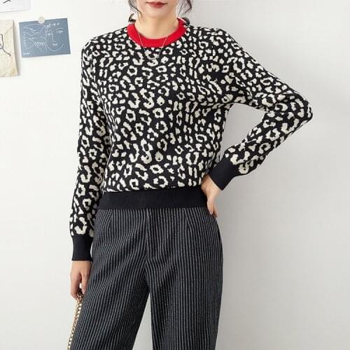 Gkfnmt 2021 Autumn Winter Thick Leopard Pullovers Top Women O Neck Sweater Soft Female Jumper Knitwear Outfits Pull Warm Shirt