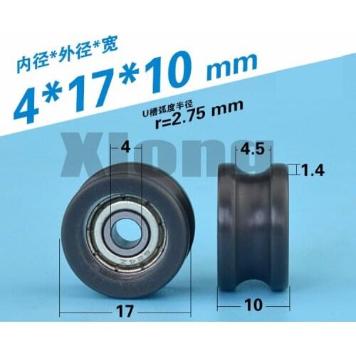 10pcs 14*17*10mm 624ZZ Bearing Plastic-Covered Grooved Wheel U Grooved Wheel Door And Window Roller Wire Guide Wheel