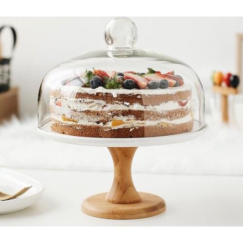 9'' Ceramic Compote Cake Stand Decorative Porcelain Dessert Tray Glass Cover Serving Tableware Utensil for Birthday and Wedding