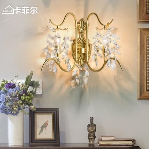 American crystal wall lamp living room background wall creative double head personality wall lamp bedroom bedside lamp