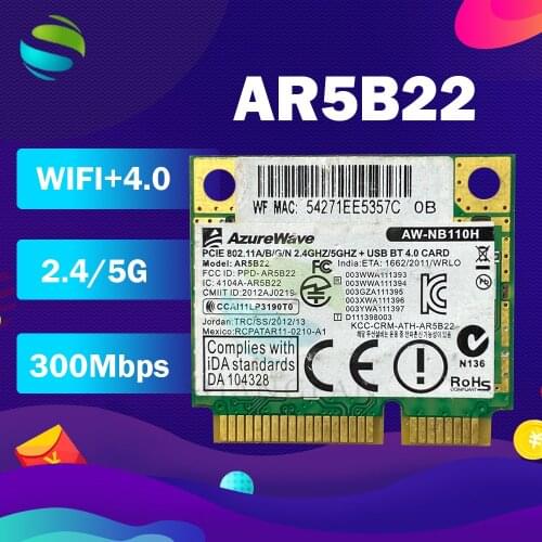 AzureWave AW-AB116H AW-NB110H AR9462 AR5B22 WB222 Half Mini PCI-Express Bluetooth4.0+300Mbps WLAN Wifi Wireless Card