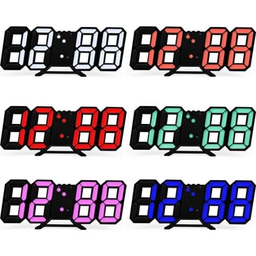 24/12 Hour Display Watch Alarm LED Digital Clock Wall Hanging 3D Table Clock Calendar Temperature Display Brightness Adjustable