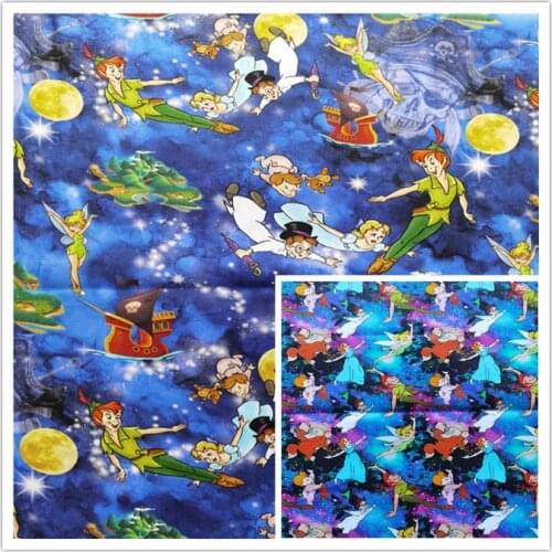 Disney Peter Pan Tinker Bell Pirate Print 100% Cotton Fabric for Girl Clothes Hometextile Cushion Cover Curtain Needlework DIY