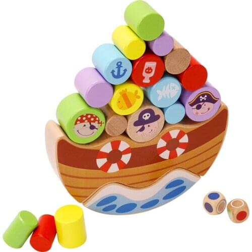 Wooden Children Building Blocks Moon Balance Building Blocks Color Jenga Tower Toys