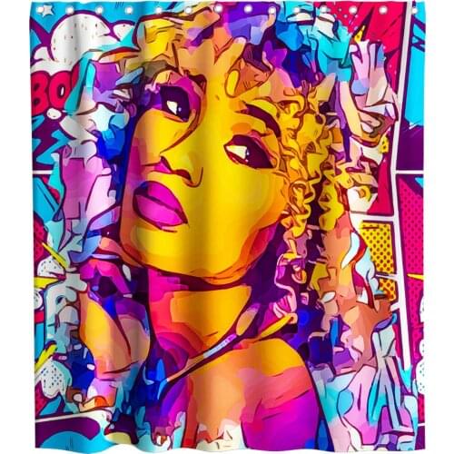 Afro Girl Fabric Shower Curtain Sets Bathroom Colorful Amercian Metope Decor