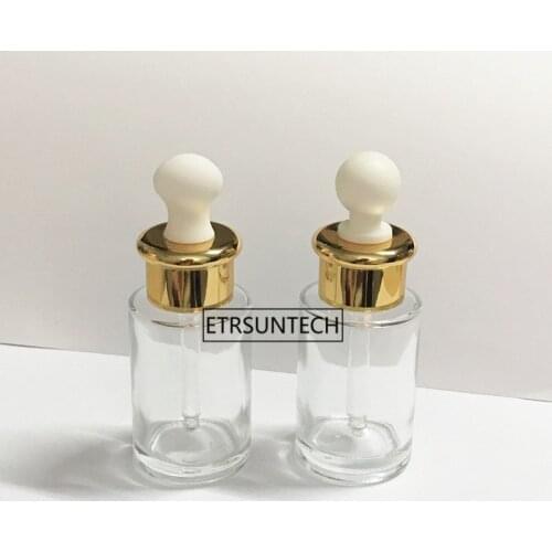 50pcs 30ML 40ML Dropper Bottle Empty Glass Essential Oil Refillable Bottle Emulsion Vial Transparent Cosmetic Container F3391
