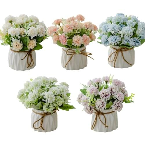Artificial Flower Pot With Flower Simulation Daisy Green Rose Family Wedding Bedroom Desktop Decoration Ceramic Flower Pot Fun