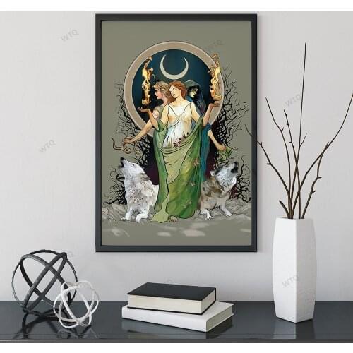 WTQ Canvas Painting Mysterious Moon Goddess Hecate Retro Poster Wall Decor Wall Art Picture for Living Room Decoration Home Deco