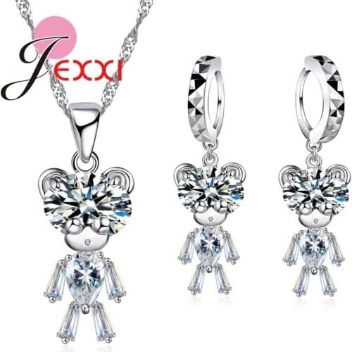 Top Quality Funny Girls 2020 Fashion Kid Design Austrian Crystal Jewelry Sets 925 Sterling Silver Party Necklace Earrings