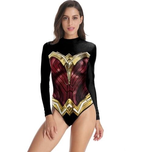 Wonder Girl Cosplay Costumes Sexy Swimsuit Long Sleeve Bodysuit Female Clothing Swimsuit Surf Suit Swimming Accessories