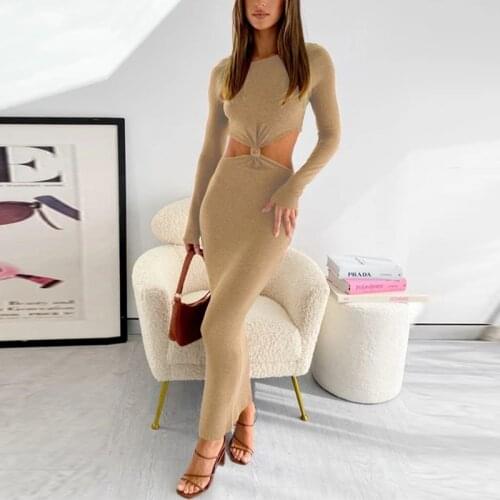Long Sleeve Summer Womens Midi Dress Hollow Out Bodycon Sexy Party Clothes Female 2021 Fashion Ladies Elegant Prom Club Dresses