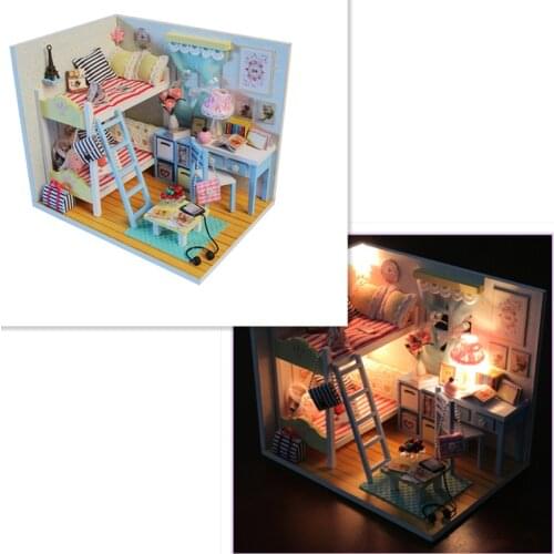 Furniture Diy Miniature 3D Wooden Miniaturas Doll House Toys for Children Birthday Gifts with dust cover