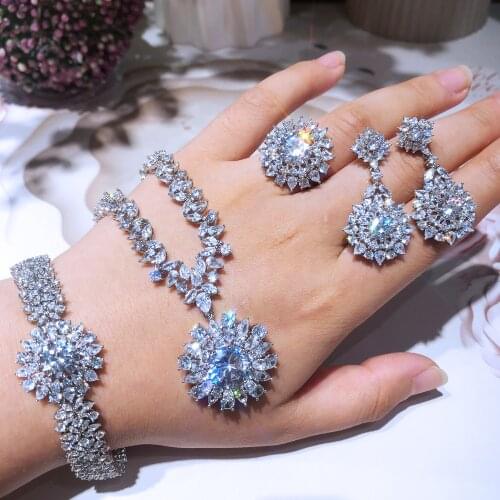 Missvikki Luxury Gorgeous Classic Heart of the Sea Pendant Necklace Earrings Bangle Ring Set for Women Ladies Girl Best Gift