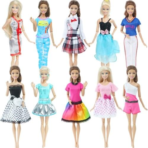 Fashion 10 Set/Lot Mix Style Doll Outfit Party Gown Dress Clothes for Barbie Doll Accessories Baby Girl DIY House Toy