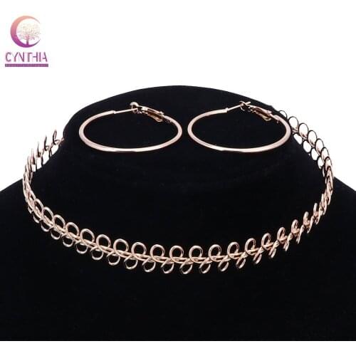 Fashion Jewelry Wave Punk Gothic Gold golden Choker Statement Bib Necklace Earring Jewelry Sets