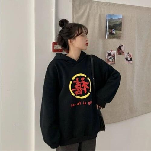 Fashion Women Thick Hoodies Sweatshirt New Casual Print Long Sleeve Pullover Graphic Loose Top Winter 2021 Women Clothing