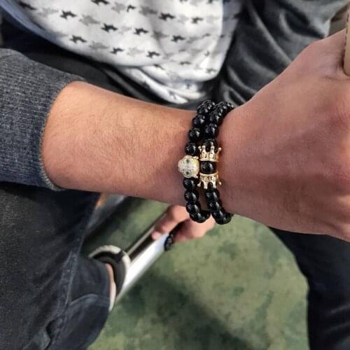 8mm Stone Beads Couple Bracelet Men Leopard Bileklik Jewelry Gold Bracelets For Women Mens Fashion Accessories New Arrival 2019