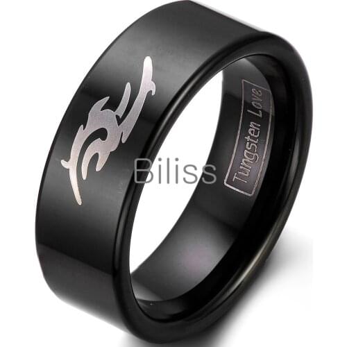 6mm Top Quality Mens Black Tungsten Carbide Ring with Courage Sign Design Male Punk Ring Men jewelry aneis