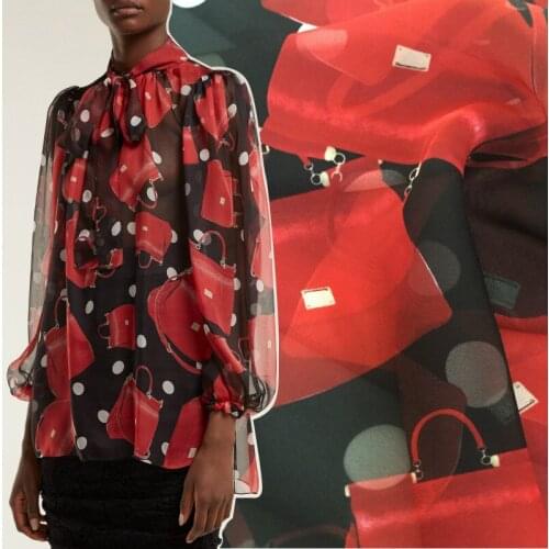 Soft Chiffon Printed Fabric Spring and Summer Ladies Handbag Pattern for Dresses Shirts Tops Fabrics by Themeter Material