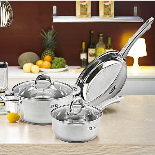Cookware Set Stainless Steel Pots and Pans Set Cooking Ware with Stockpot Saucepan Saute Fry Pan with Lids Kitchenware Set 5pcs