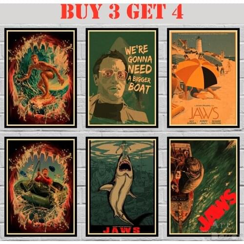 Jaws Poster Kraftpaper Homedecal Art Painting Abstract Fancy Wall Sticker 42X30cm