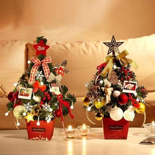 Mini Christmas Tree Desktop With Lights 50Cm Golden Red Christmas Tree Set