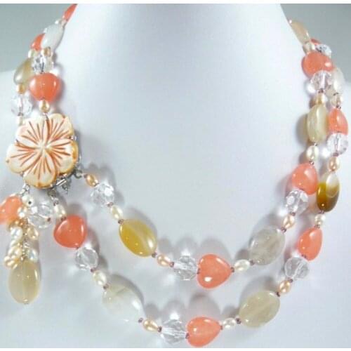 Nobleste ladys fine mixed pearl & jadeS stone with flower pendant necklace