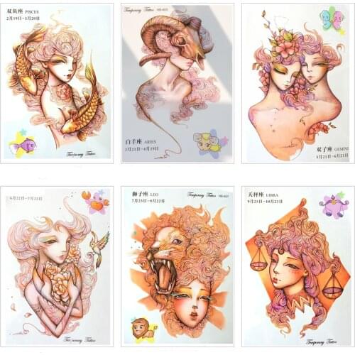 NEW Fashion 12 Constellation Waterproof Hot Temporary tattoo stickers Aries