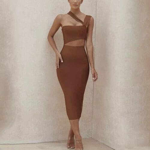 2020 Newest Sexy Bandage Dress Fashion Cut Out One Shoulder Halter Bodycon Dress