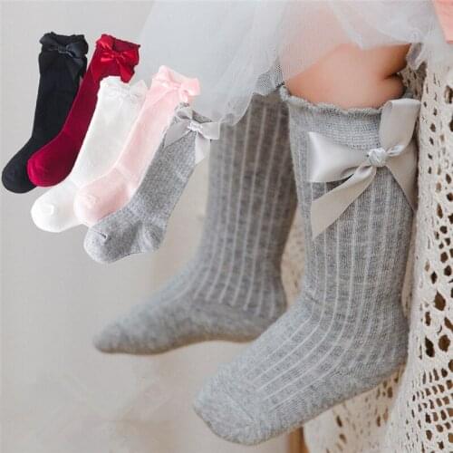 New Autumn Spring Baby Socks Knee High Cotton Spanish Style Big Bow Floor Socks Children Socks For Girls