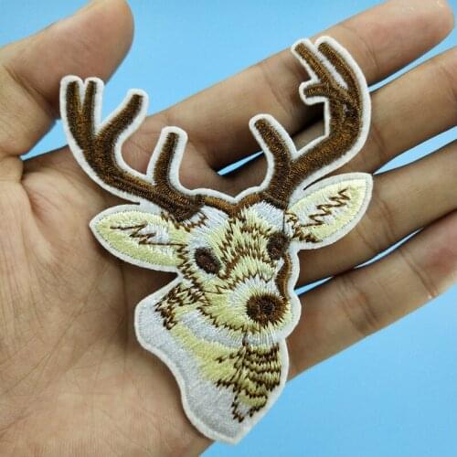 Deer (Size:7x6.3cm) Wild Animal Sticker Iron on Sew on Embroidered Patches for Coat Bag Apparel Accessory