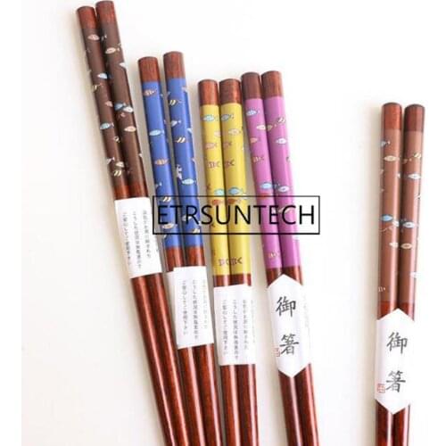 200pairs Reusable Japanese Style Natural Wood Chopsticks Sushi Food Cute Fish Multi Color Wooden Chop Sticks