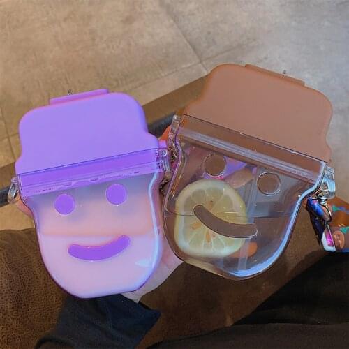 Plastic Water Bottles with Straws Cute Ice Cream Shape Drinking Bottle for Kids Adults