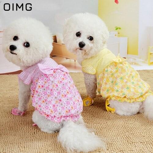 OIMG Small Floral Dog Dress Back Bow Princess Dog Dresses For Small Dogs Clothes Summer Yorkies Spitz Pet Puppy Skirts Dress