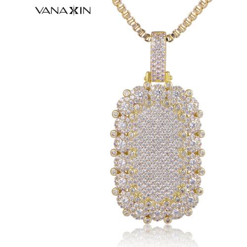 VANAXIN Pendant Necklace Gold Iced Out Cubic Zirconia Punk Trendy Style Luxury Jewelry for Women Men with 24" Chain Charms
