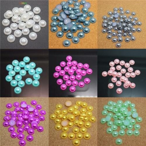 100pcs 12MM Half Round ABS Imitation Pearl Beads Fake Sunflower Flat Back Scrapbook Craft DIY Jewelry Findings