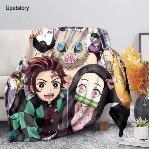 Upetstory Devils Blade Anime Home Textile Demon Slayer Kimetsu No Yaiba Kamado Tanjirou Nezuko Double Plush Lamb Down Blanket