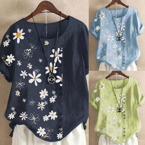 SAGACE Printed button Cotton Linen Shirt Short Sleeve printed top summer womens top 2021 hot loose casual womens wearтопик жен